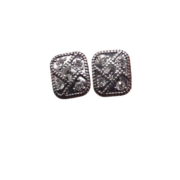 Vintage-Inspired Rhinestone Square Clip-On Earrings - Picture 5 of 9